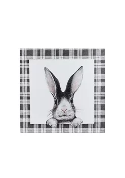 Raz 10" Decorative Black and White Bunny Rabbit Drawing on Plaid Wall Art