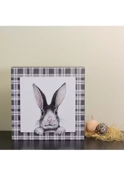 Raz 10" Decorative Black and White Bunny Rabbit Drawing on Plaid Wall Art -Southern Tide Shop Belk 402