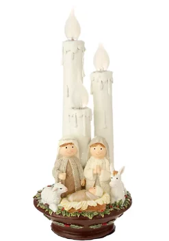 Raz 14.5" Pre-Lit White Holy Family Christmas Nativity with Candles Tabletop Decor
