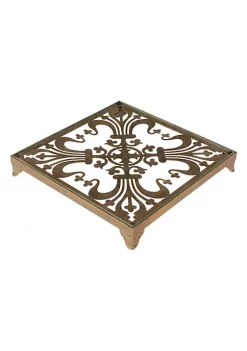 Raz 10.5" Gold and Clear Traditional Fleur de Lis Glass Top Decorative Tray