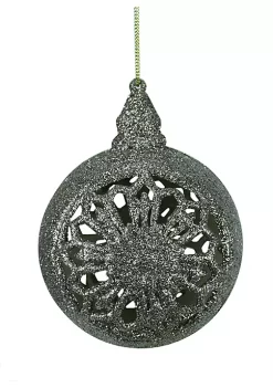 Raz Glitter Drenched Seaweed Green and Silver Floral Cutout Christmas Ball Ornament 4.5" (115mm)