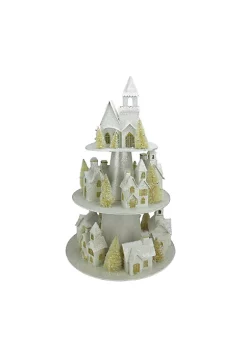 Raz 25" Silver and Gold Glitter Lighted 3-Tier Christmas House Display Decoration -Southern Tide Shop Belk 440