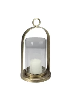 Raz 8.5” Antique-Styled Golden Weathered Christmas Pillar Candle Lantern