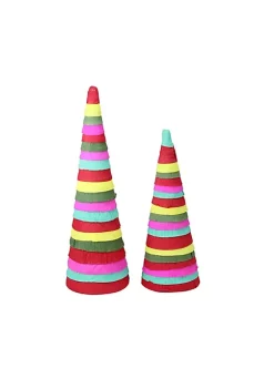 Raz Set of 2 Red and Pink Tiered Cone Christmas Tabletop Decor 16''