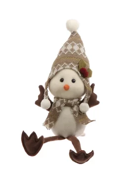 Raz 9.75" Country Cabin Decorative Sitting White Bird in Scarf and Hat Stuffed Animal Figure
