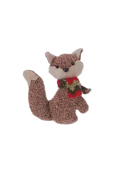 Raz 4.75" Country Cabin Brown Stuffed Fox with Red and Green Scarf Christmas Ornament