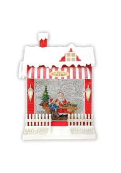 Raz 10" Red and White LED Glittered Santa's Toy Shop Building Christmas Tabletop Decor