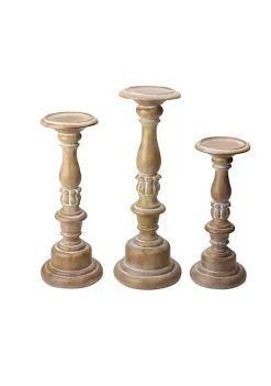 Raz Set of 3 Assorted Size Rustic White Dusted Pillar candle Holders 15"-11" -Southern Tide Shop Belk 476