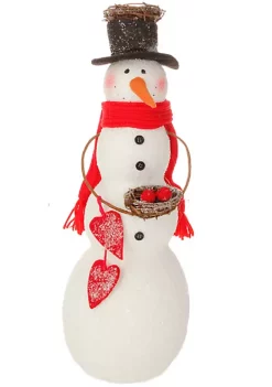 Raz 18" Alpine Chic Snowman Holding Bird Nest Christmas Tabletop Decoration