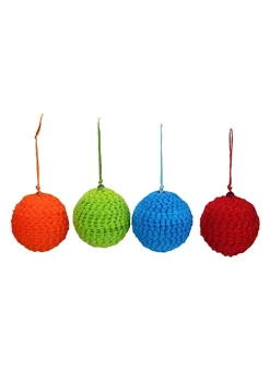Raz Set of 4 Vibrantly Colored Knitted Christmas Ball Ornaments 2.5” (63.5mm)