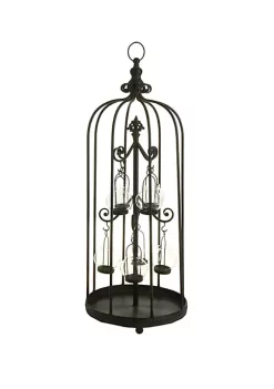 Raz 31" Bistro Kitchen Rustic Black Birdcage Glass Tea Light Candle Holder