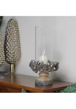 Raz 11" Rustic Acorn and Pinecone Tree Pillar Candle Holder with Glass Case -Southern Tide Shop Belk 512