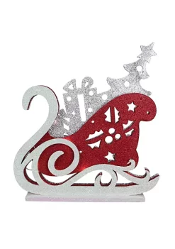 Raz 13.25" Red and Silver LED Lighted Sleigh Silhouette Christmas Tabletop Decor -Southern Tide Shop Belk 519