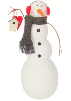 Raz 15.75" White Alpine Chic Snowman Holding Birdhouse Christmas Tabletop Decoration