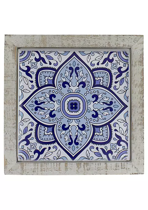 Raz 9.75" Blue and White Floral Tile Wall Decor 3 Raz 9.75" Blue and White Floral Tile Wall Decor