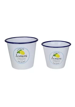 Raz Set of 2 Fresh from the Garden Lemon Metal Buckets 6.75"
