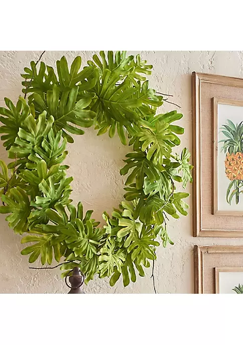 Raz Philodendron Leaves and Twigs Artificial Tropical Wreath - 26-Inch Unlit 4 Raz Philodendron Leaves and Twigs Artificial Tropical Wreath - 26-Inch Unlit - Image 2