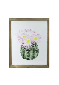 Raz 24" Pink and Yellow Cactus Decorative Wooden Framed Print Wall Art