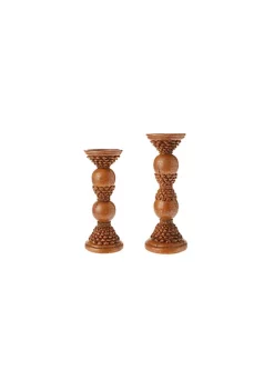Raz Set of 2 Country Rustic Brown Pine Cone Pillar Candle Holders 12"