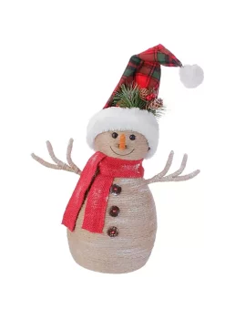Raz 13.25" Brown and Red Snowman with Plaid Snow Cap Christmas Decor