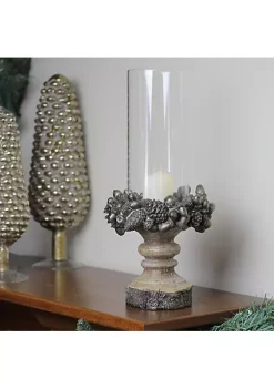 Raz 13" Rustic Acorn and Pinecone Tree Pillar Candle Holder with Glass Case 8 Raz 13" Rustic Acorn and Pinecone Tree Pillar Candle Holder with Glass Case -Southern Tide Shop Belk 584
