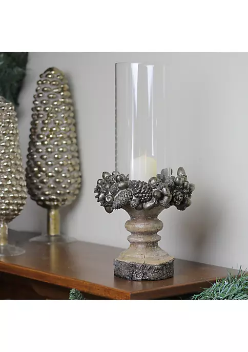 Raz 13" Rustic Acorn and Pinecone Tree Pillar Candle Holder with Glass Case 5 Raz 13" Rustic Acorn and Pinecone Tree Pillar Candle Holder with Glass Case - Image 3