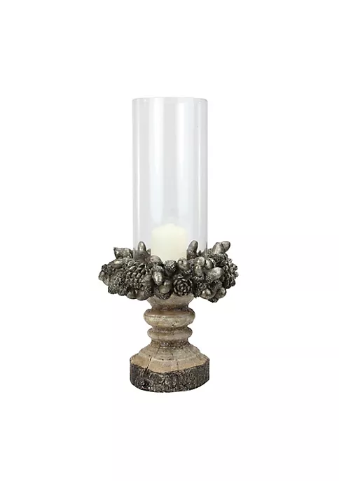 Raz 13" Rustic Acorn and Pinecone Tree Pillar Candle Holder with Glass Case 6 Raz 13" Rustic Acorn and Pinecone Tree Pillar Candle Holder with Glass Case - Image 4